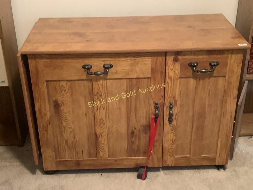 Wooden Sewing Machine Cabinet & Contents