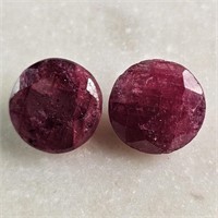10 Ct Faceted Ruby Gemstones Pair of 2 Pcs, Round