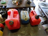 3 Gasoline Containers, largest 2 Gallons, Plastic