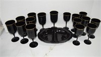 Noritake Black Stemware Sets and Serving Platter