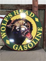 Wolf's Head gasoline double sided sign