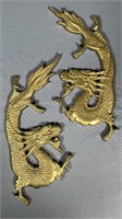 Pair of Brass Dragon Wall Decor