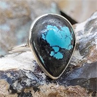 VTG STERLING SILVER TURQUOISE TEAR DROP RING SZ
