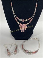 Mexico Sterling & Natural Pink Stone Jewelry Set