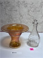 Vtg Rolled Rim Carnival Glass Vase&Decanter