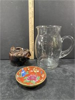 Vintage Glass Pitcher, Elephant Pot, Chinese Dish