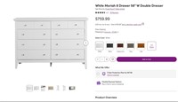 WF929  White Moriah 8 Drawer 58" W Double Dresser