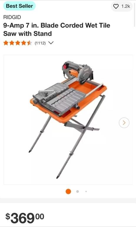 WET TILE SAW & STAND (OPEN BOX, POWERS ON)