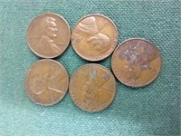 1940, 1942 D, 1946, 1951 and 1956 D wheat pennies