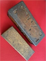(2) Early Carved Wood Storage Boxes