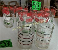 8 Swanky Swig 1950's Juice Glasses. Red & White