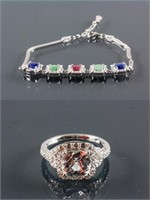 Set of Zirconia Ring & Multi-Gemstone Bracelet