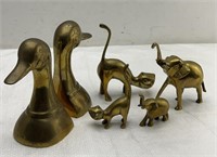 Brass Duck Book Holder and Brass Animal Figurines