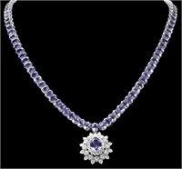 $ 32,000 48 Ct Tanzanite 2 Ct Diamond Necklace