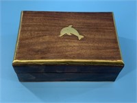 Beautiful hardwood box with brass inlay and corner
