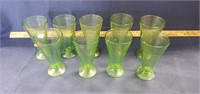 Set of 9 Green Depression Glass Sundae Glasses