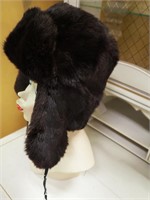 Russian dark brown sable fur hat with side flaps