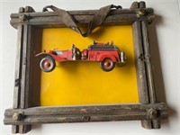 Vintage Fire Truck in Wooden Frame