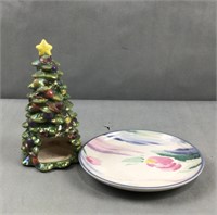 Christmas tree candle holder and plate