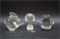 Glass Animal Paperweights - Rabbit, Frog, Owl