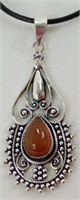 Carnelian Gemstone Pendant and Leather Necklace