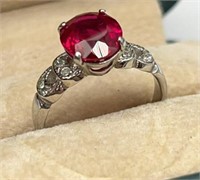 Sterling silver & Ruby ring size 9