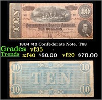 1864 $10 Confederate Note, T68 Grades vf++