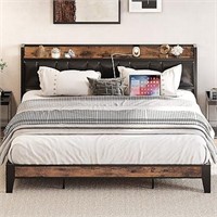 Likimio King Bed Frame, Storage Headboard With