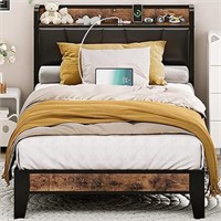 Likimio Twin Bed Frame, Storage Headboard With