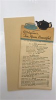 Vintage Walgreen's Tea Room Menu 1930-40s Excellet