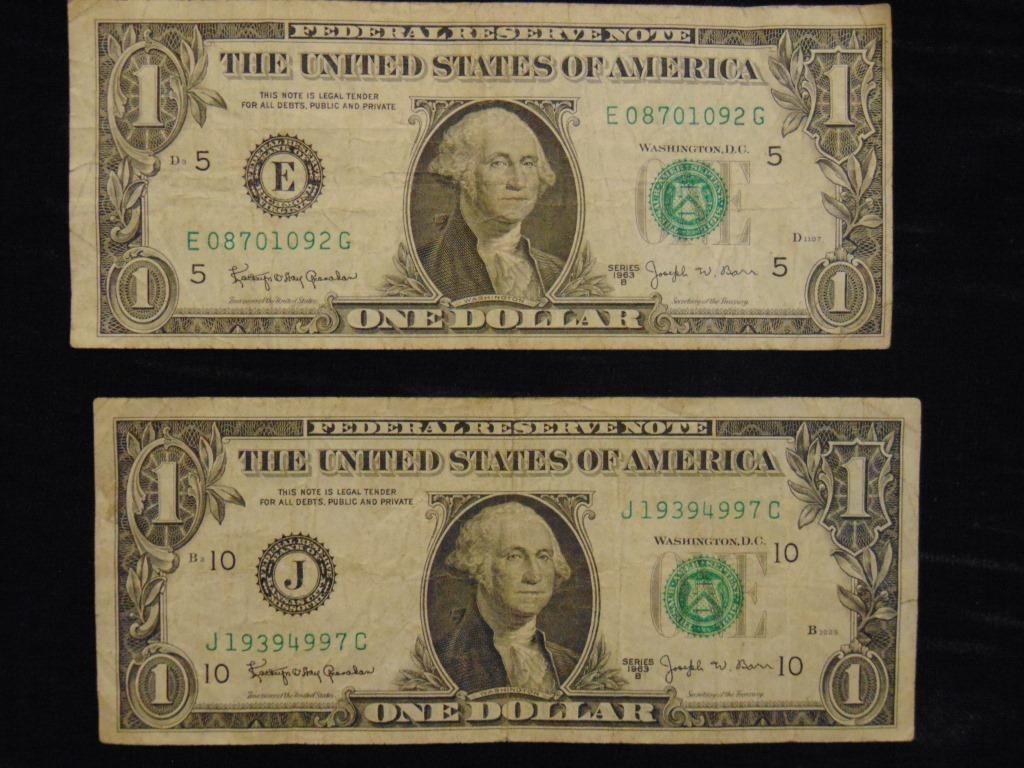 (2)  $1 Joseph Barr Notes 1963 B Series