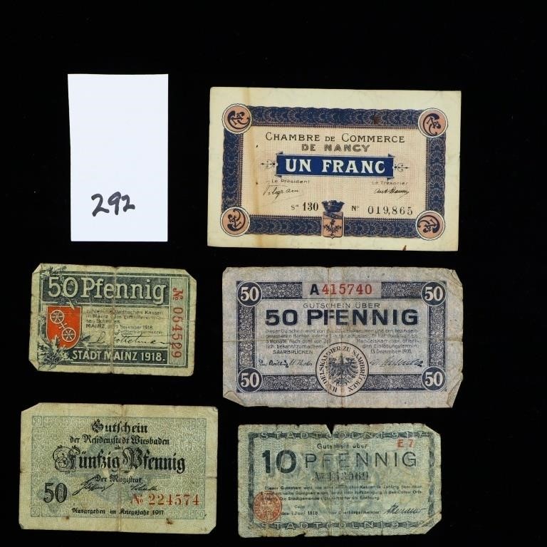 1918 German and French Currency WWI