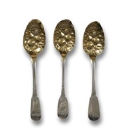 3 Georgian Sterling Berry Spoons, 1772, 1776, 1783