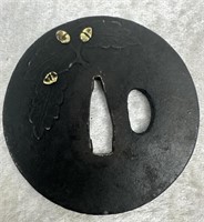 Antique Embossed Hand Forged Japanese Tsuba