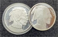 (2) 1 Troy Oz. Silver Buffalo/Indian Rounds