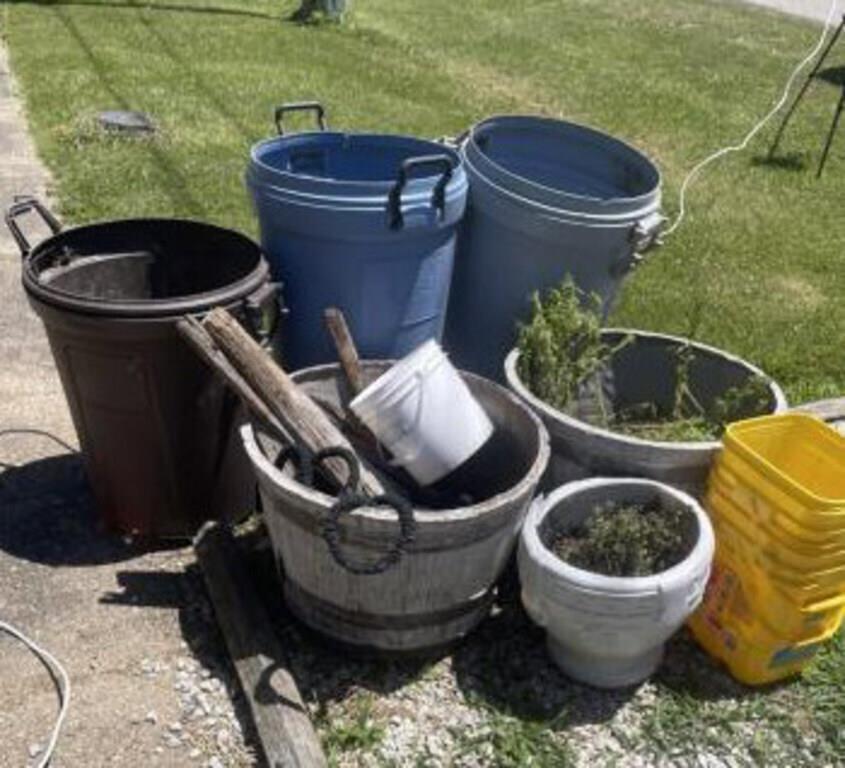 Trash Cans, Hose, Flower Pots, & Buckets