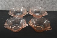4 Hazel Atlas "Florentine" Pink Ruffled Bowls