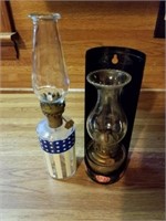 AMERICAN FLAG OIL LAMP  AND BRASS LIKE BASS OIL LA