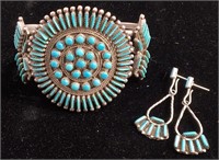 Nat. American Zuni Needlepoint Bracelet, Earrings