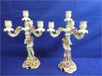 (2) Porcelain Cherub Candelabras ( Some Flaws )