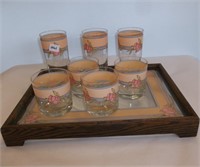 Wood & Glass Tray with Glasses
