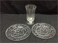 Glass Vase & Two Glass Plates - 10D