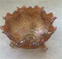 Marigold Footed Ruffled Edge Carnival Bowl