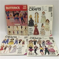 3 Vintage Doll Clothes Sewing Patterns