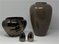 Haeger Metallic Vase, Salt/Pepper Shakers and Vase