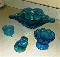 (4) Blue Decorative Glass Pieces
