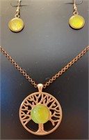Yellow/green Tree of Life Necklace & Earring Set