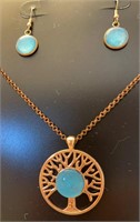 turquoise tree of life necklace and earrings set o