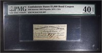 1874 CONFEDERATE STATES $1000 BOND COUPON