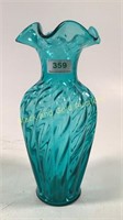 Vintage Fenton Blue Ruffled Glass Vase